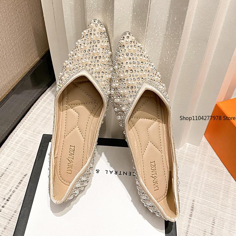 Fashion Fashion 2025 Woman Ballet Flats Shoes Rhinestone Loafers Flat Pointed Toe Shoes Female Casual Slip On Flats Footwear Boat Shoes