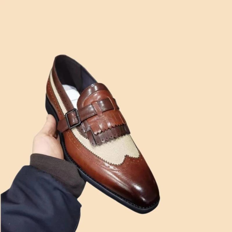 

Новые мужские туфли-лоферы с кисточками и круглым носком, деловые туфли без застежек для мужчин, ручная работа, искусственная кожа, деловая мода, мужская обувь 46 коричневый