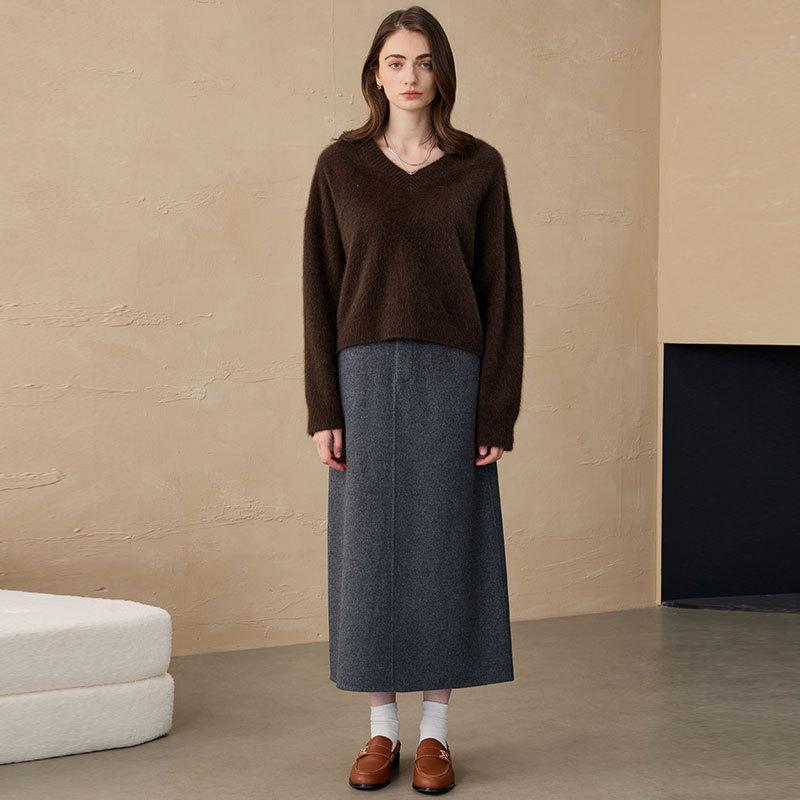 Autumn and winter cashmere V-neck loose-knit pullover sweater lazy women's yak fleece bottoming sweater women's knitting