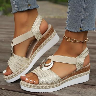 Outdoor-Sandale für Damen, verschleißfest, offener Zehenbereich, Beige, große Größe, rutschfeste Keilabsatzschuhe für Damen, Zapatos Para Mujeres