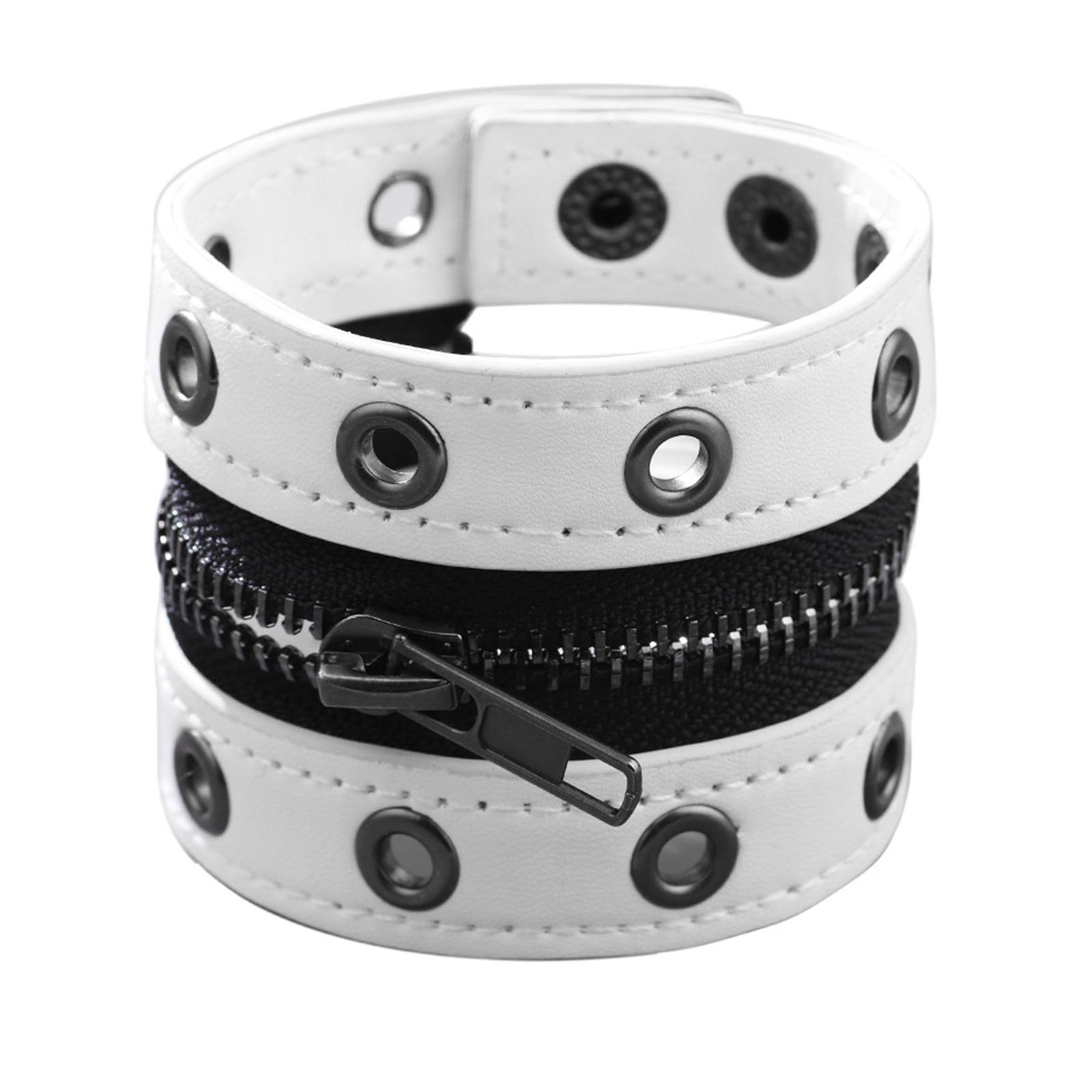 

Studded Punk Chain Bracelet Adjustable Synthetic Leather Cuff For Gothic Streetwear белый