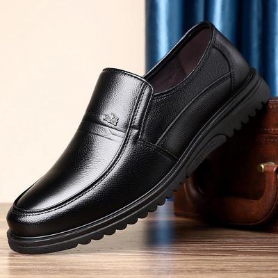 Chaussures Décontractées Slip-On en Cuir Véritable pour Hommes d'Âge Moyen et Personnes Âgées; Semelle souple, Antidérapant, Cuir de vachette pleine fleur.