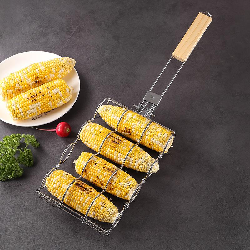 Modern Popular Stainless Steel Foldable Grilling Corn Clip BBQ Grill Tool Outdoor Portable Grilling Mesh Clip Hot Dog Grill