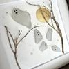 Thrilling Flying Ghost Sea Glass Art Handmade Halloween Mini Ghost Scene Wall Decor Unique Sea Glass Artwork Gift
