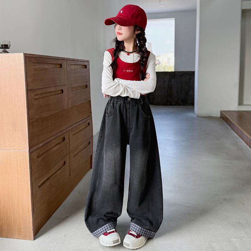 Flickors rutiga jeans med vida ben - Höst 2025-kollektionen för barn