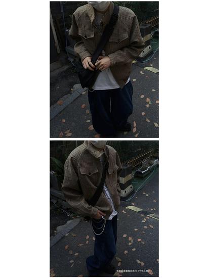 Premium Prince of Wales Check Harrington Jacket - 50% Wool Blend, Clean Fit, Short & Wide Coat