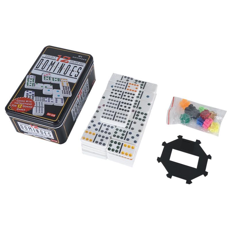 28-Piece Double Six Dominoes Set in Tin Box - Educational Building Toy for Kids