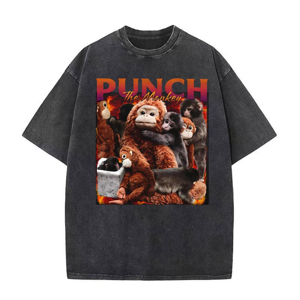 

Kawaii Punch Kun Baby Monkey Graphic Tshirt Unisexs Clothing Harajuku Vintage Washed T Shirt Cotton Loose Oversized Tshirts S