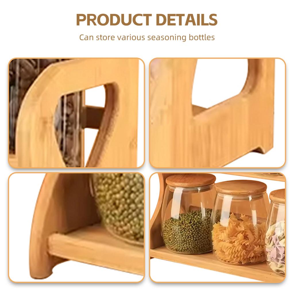 Bamboo Spice Rack for Kitchen Counter - Bathroom Cosmetic Organisation - Multifunctional Home Storage (Seasoning Jars Not Includ