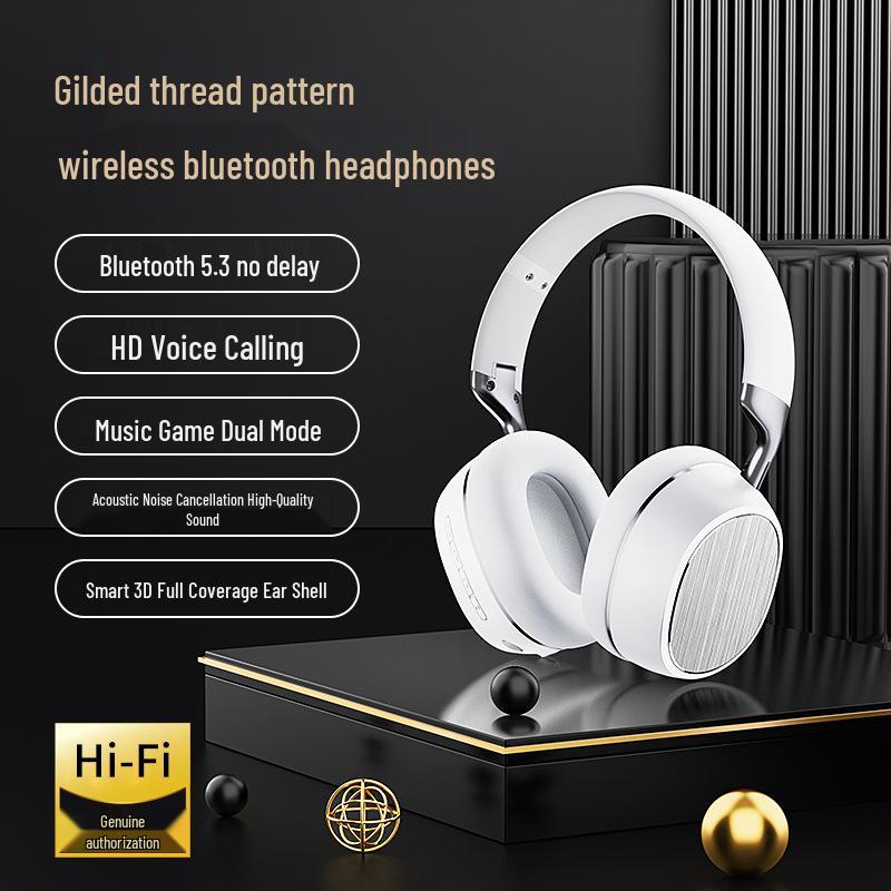 Business Style Gold Thread Over-Ear Bluetooth Headphones: High-Quality Sound for Wireless Gaming