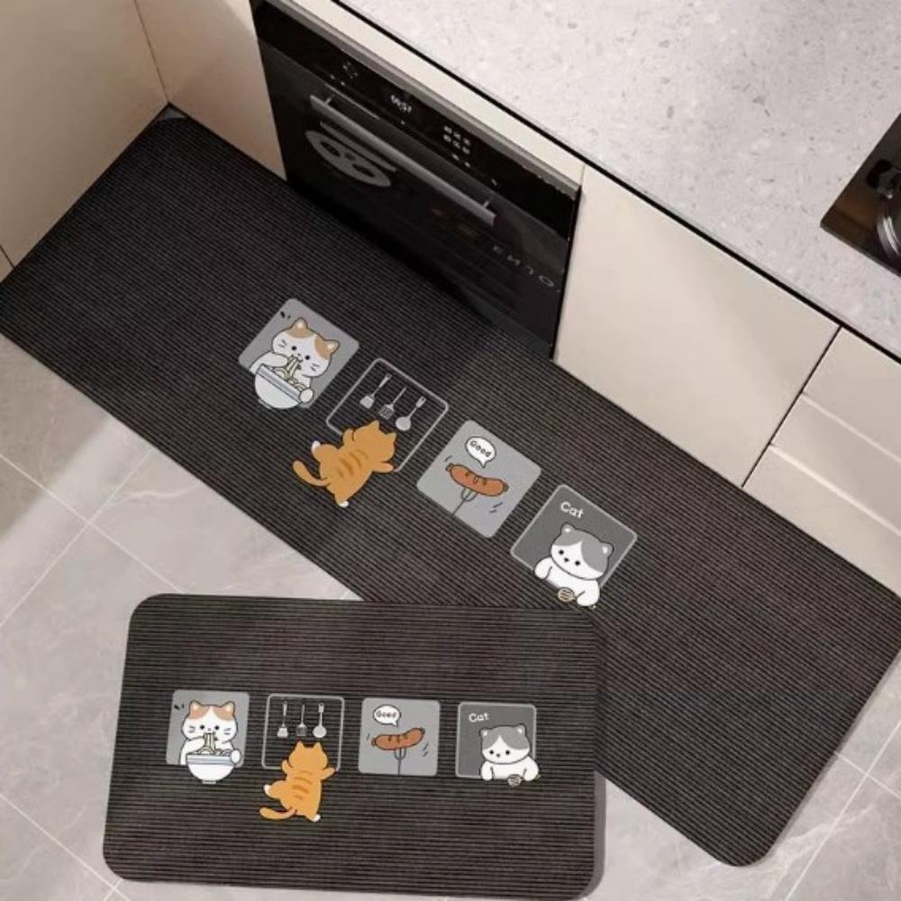 Silica Clay Rug Simple Cartoon Design, Anti-Slip, Water and Oil Absorbent, Easy To Clean Kitchen Foot Mat for Home Decor