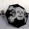 1pc Skull DayOfTheDead Automatic Open/close, Heavy-Duty Iron Frame & 8-Rib Structure, Compact Folding Umbrella for Women/Men, All-Season Travel, Hallo