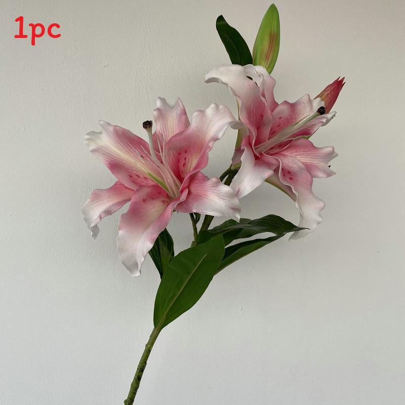 Long Pu Fourhead Lilies Artificial Flower Bouquet For Wedding And Home Decor