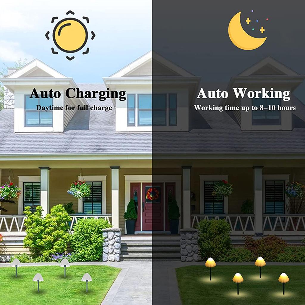 10 LED Solar String Lights Fairy Path Lawn Landscape Mushroom Lamp Outdoor Christmas Garden Patio Garland Street Decoration