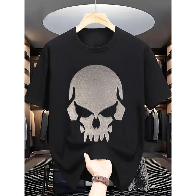 Men'S Casual Skull Graphic T-Shirt - Short Sleeve, Soft Round Neck, Summer Streetwear, Everyday Tshirt | Comfortable Fit