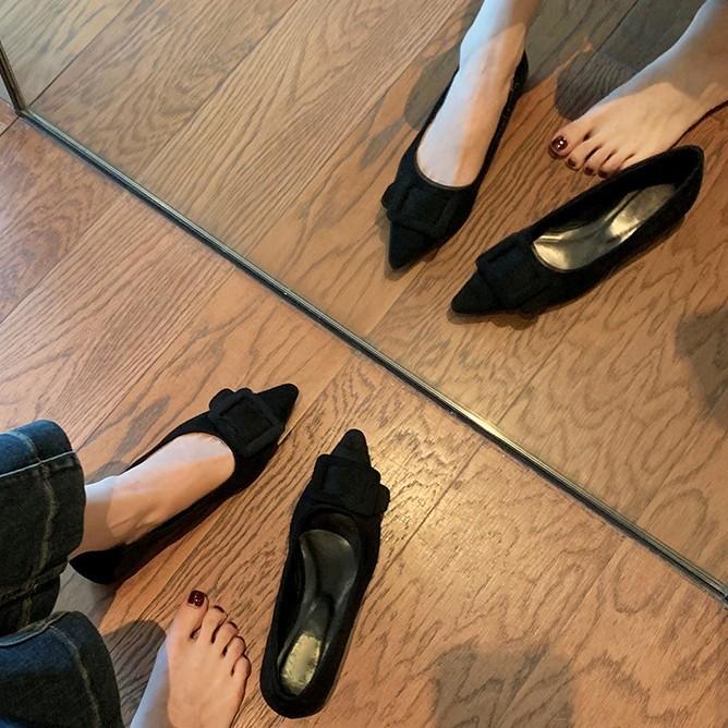 Sheepskin Version~ Square Buckle Leather Leopard Print Shoes Flat Mary Jane Shoes Women's Shallow Mouth Single Shoes Soft Sole Pointed Shoes Ladyshoes