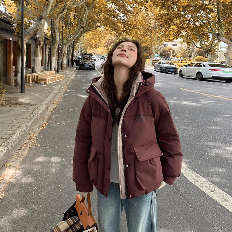 Chaqueta Corta con Capucha Gruesa y Cálida de Invierno para Mujer