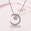 S925 Sterling Silver Diamond Star Moon Pendant Clavicle Necklace Wedding Luxury Jewelry