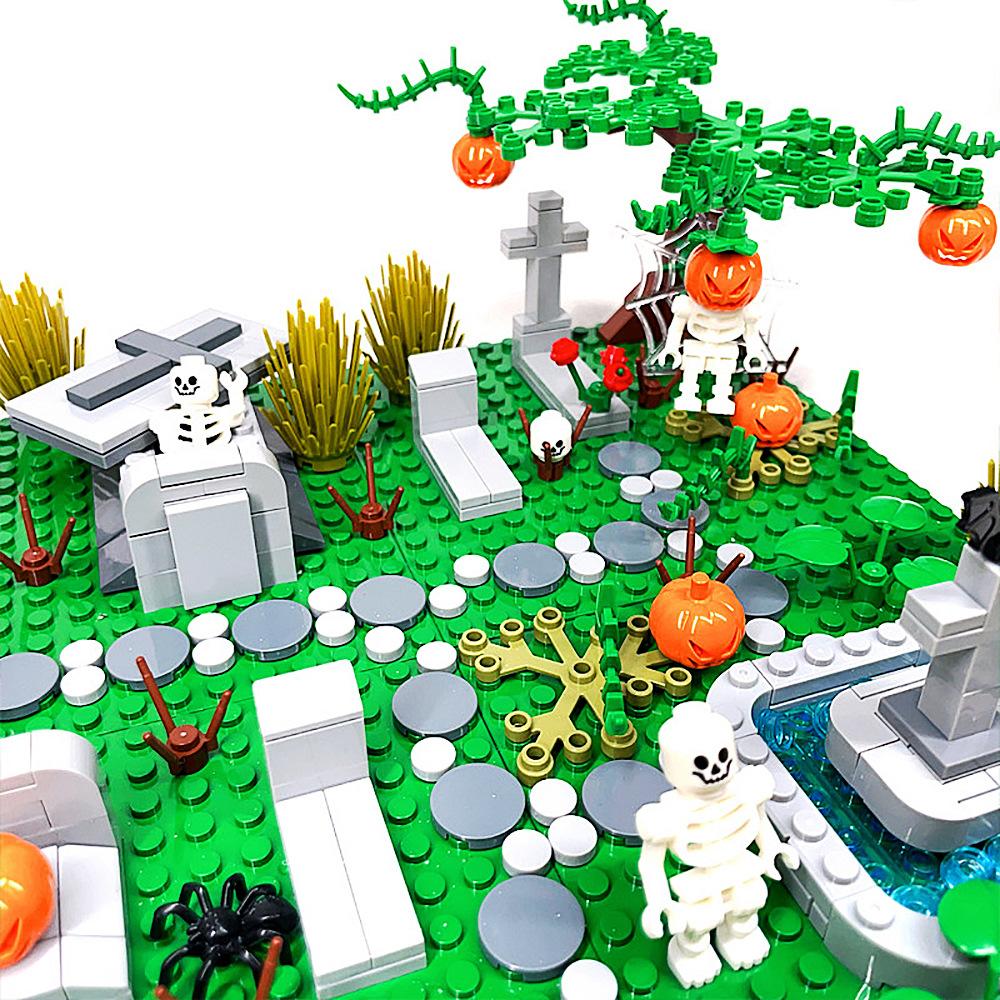 Moc Small Particle Diy Assembly Ghost Cemetery Scene Ornaments Toy Building Blocks Horror Theme Room Decorations