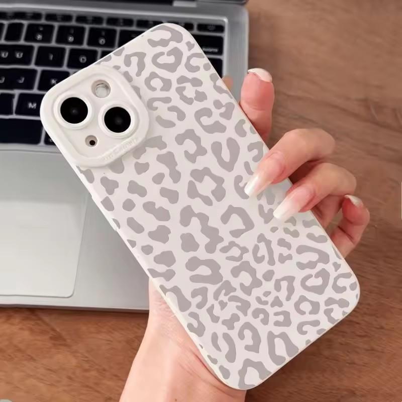 Animal Minimalist Gray Leopard Print Phone Case For iPhone 16 15 14 Pro Max 13 12 11 XS X XR 7 8 Plus 16 Shockproof Bumper Cover