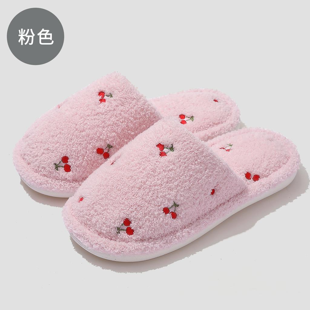 Cute Cherry Cotton Slippers Autumn and Winter Plush Warm Home Indoor Home Non-slip Floor Mop