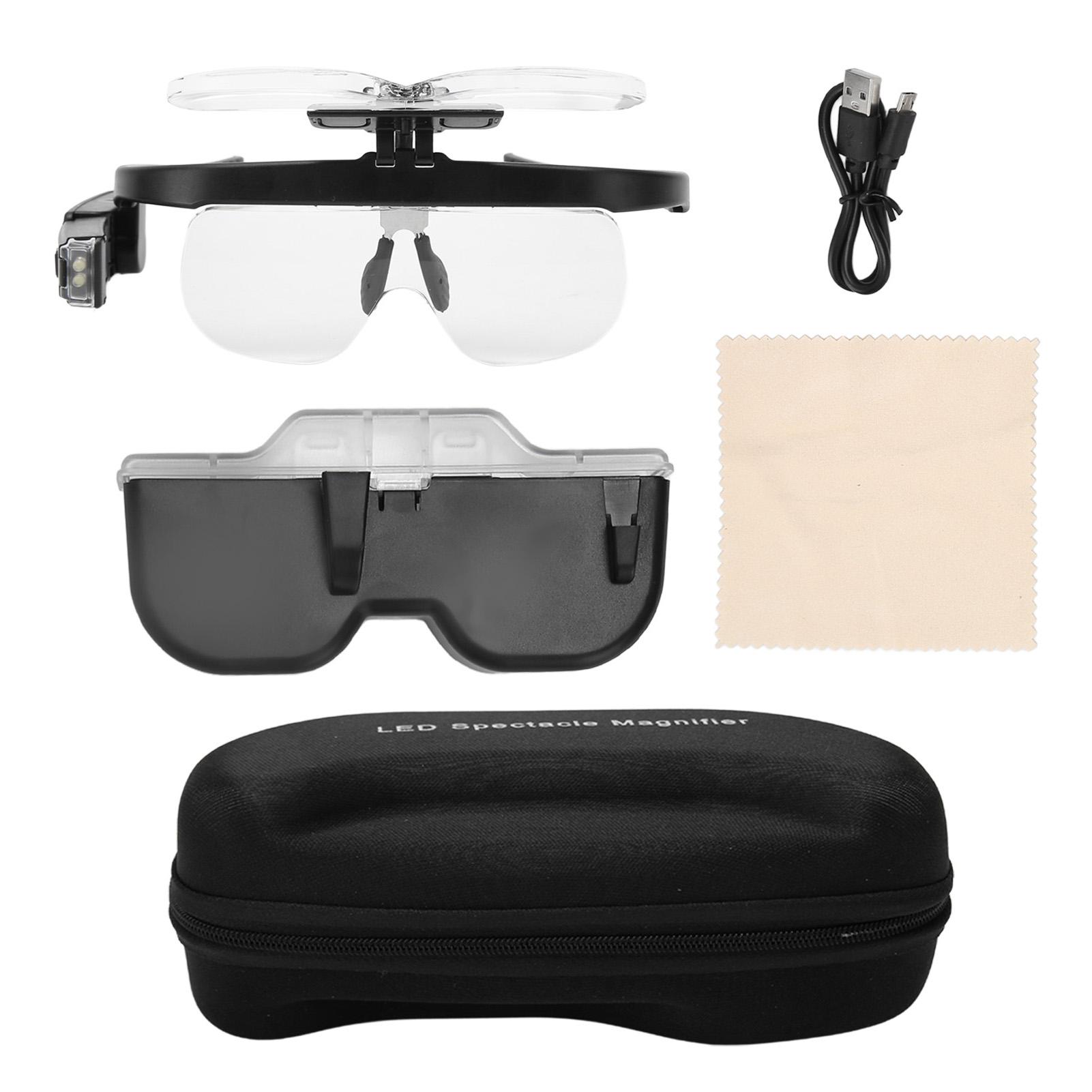 

Rechargeable Head Magnifying Glasses with LED Light 2 Detachable Lenses Hands Free Head Mount