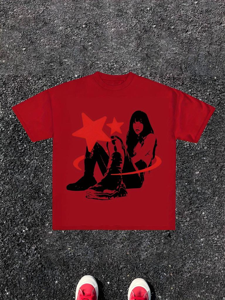American Hip Hop Y2K Style Girl Theme Pattern Print Summer New Retro Fashion Men and Women Streetwear