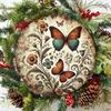 1pc Vintage Butterfly Wreath Metal Tin Sign 8x8 Inch Retro Round Wall Decor Home Kitchen Art