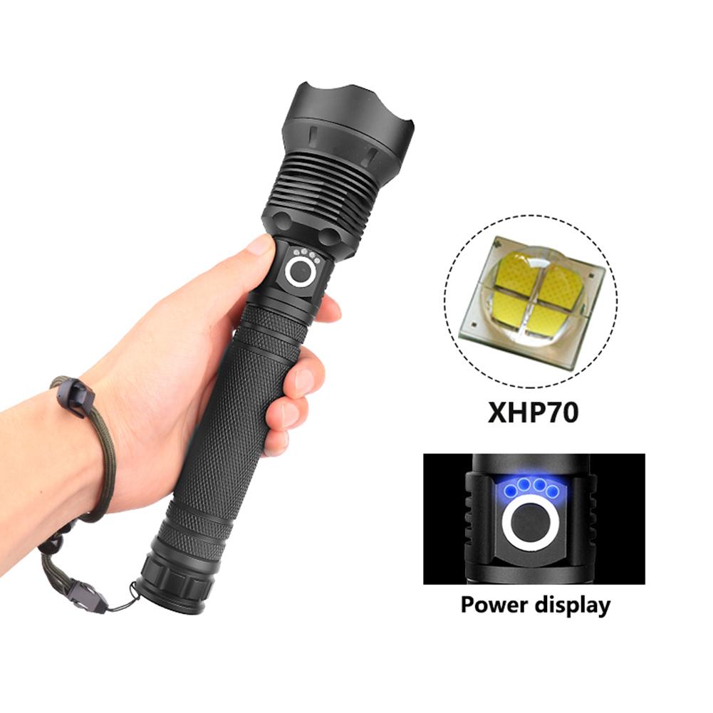 USB Powerful XHP70 Flashlight Torch Super Bright Rechargeable Zoom LED Tactical Torch 18650 or 26650 Battery Camp Lamp