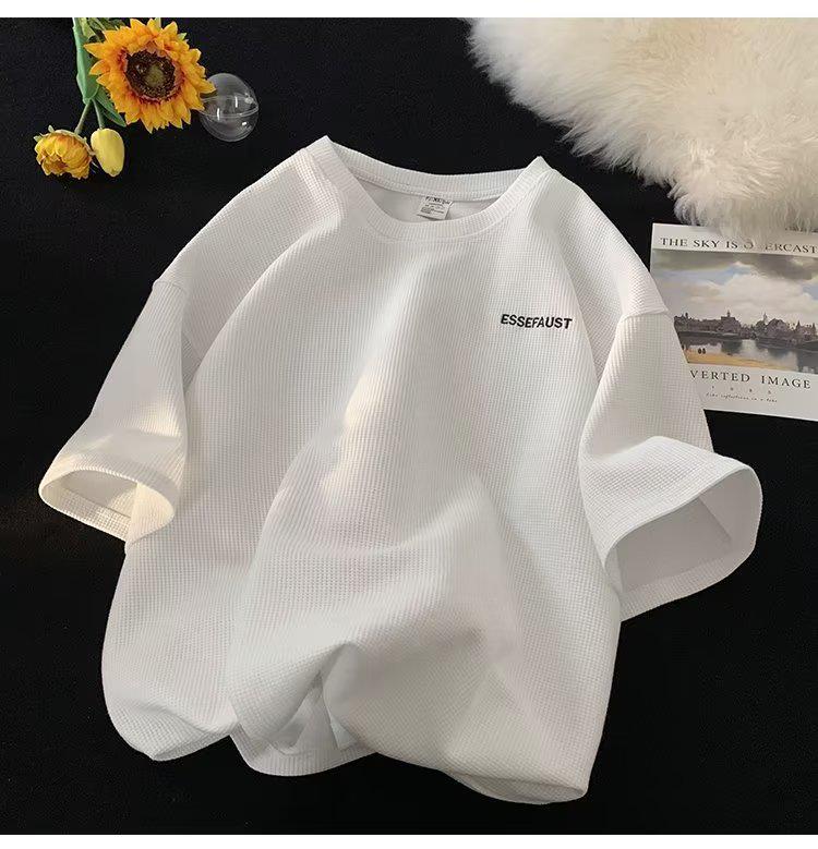 Unisex Japanese Trendy Waffle Short-Sleeve Loose Summer T-Shirt