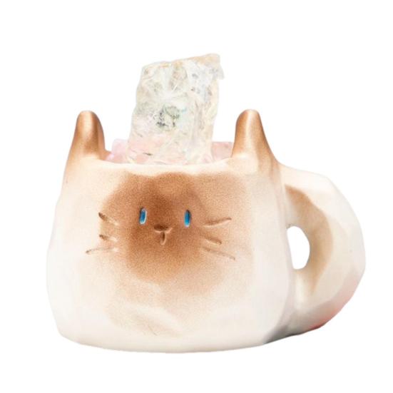 Mini Cat Ornament with Crystal Desktop Resin Cat Figurine Aroma Diffuser Stone Aromatherapy Fragrant Oil Diffuser for Home Office Meditation Room