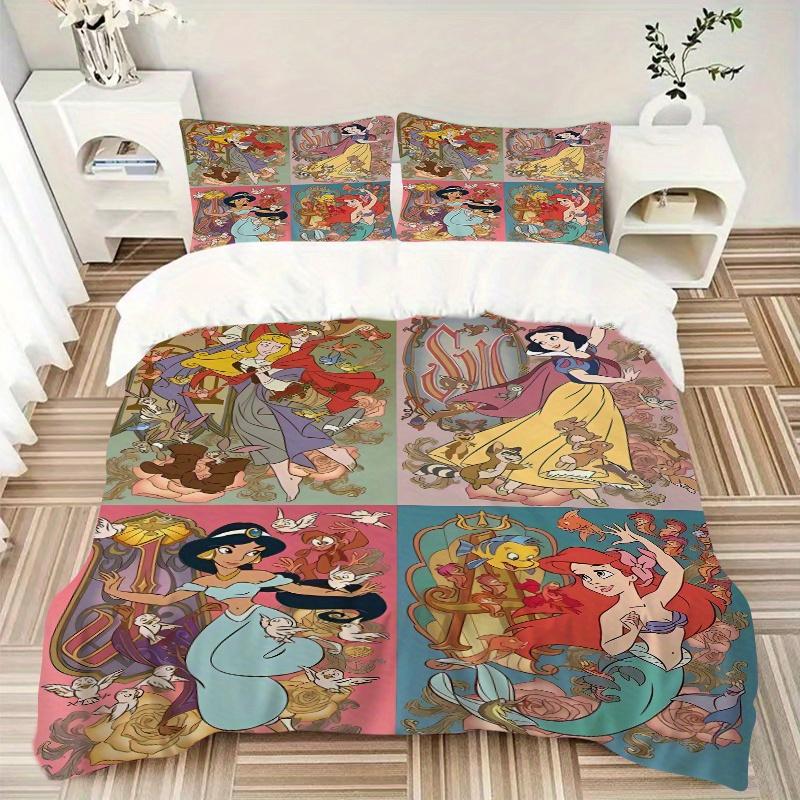 3pcs Cartoon Disney Princesses Design Quilt Cover Set - Soft and Cozy Bedroom, Guest Room and Dorm Decorative Bedding 3-Piece Set 1 Quilt Cover +