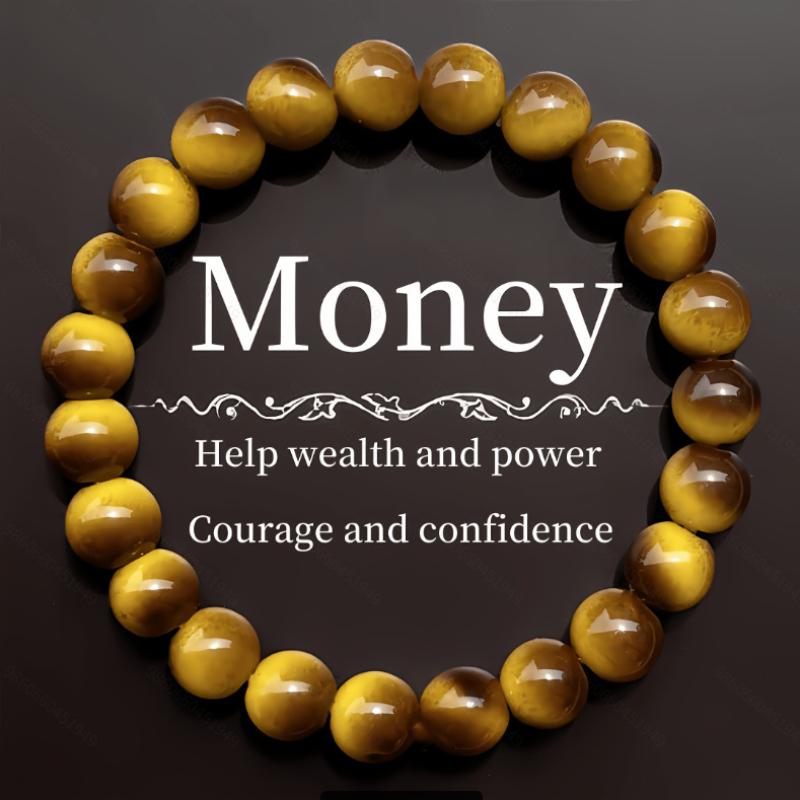 

Богемский браслет из бусин Тигрового глаза синего цвета - 8 мм Натуральный камень Привлечение богатства и успеха, Унисекс для повседневной носки и для особых случаев жёлтый