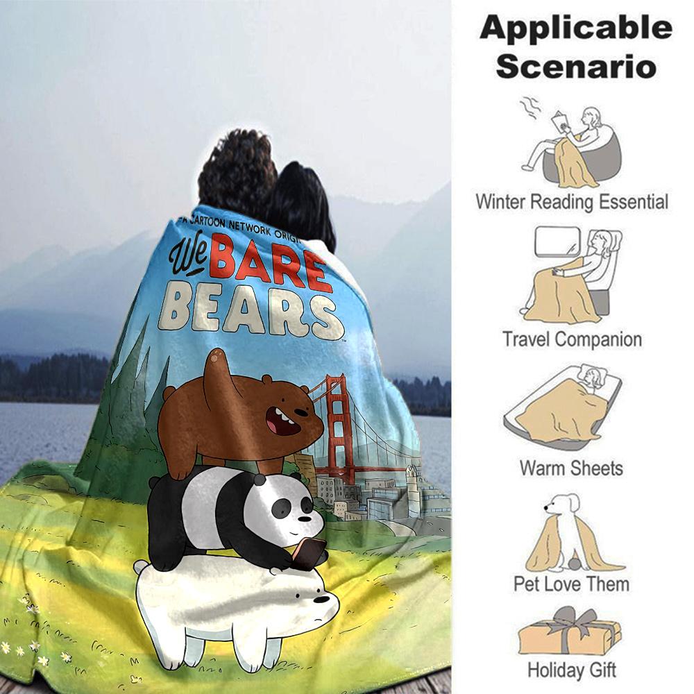 Bare Bears Adventure Flannel Blanket Super Soft Warm Cozy Blanket For Sofa Bed Office Travel Allseason Home Decor Gift