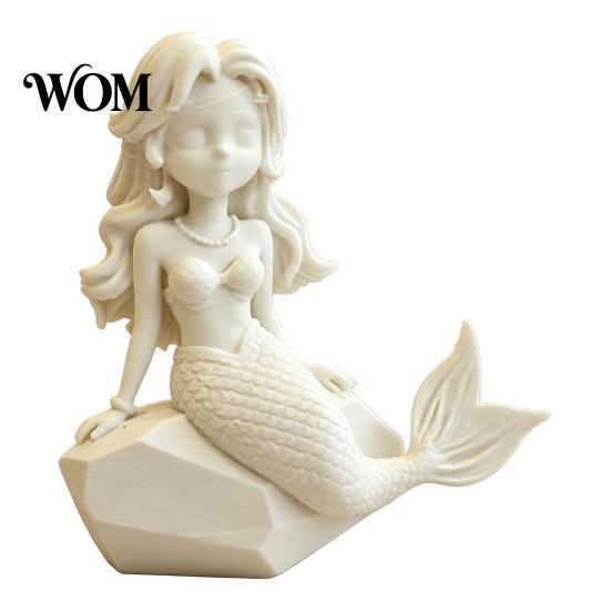 Layered Printing Mermaid 3D Printed Action Figure, Dark Gothic Style Figurine with Matte Black Finish, Movable Joints Cartoon & Wide Rock Base, Decor