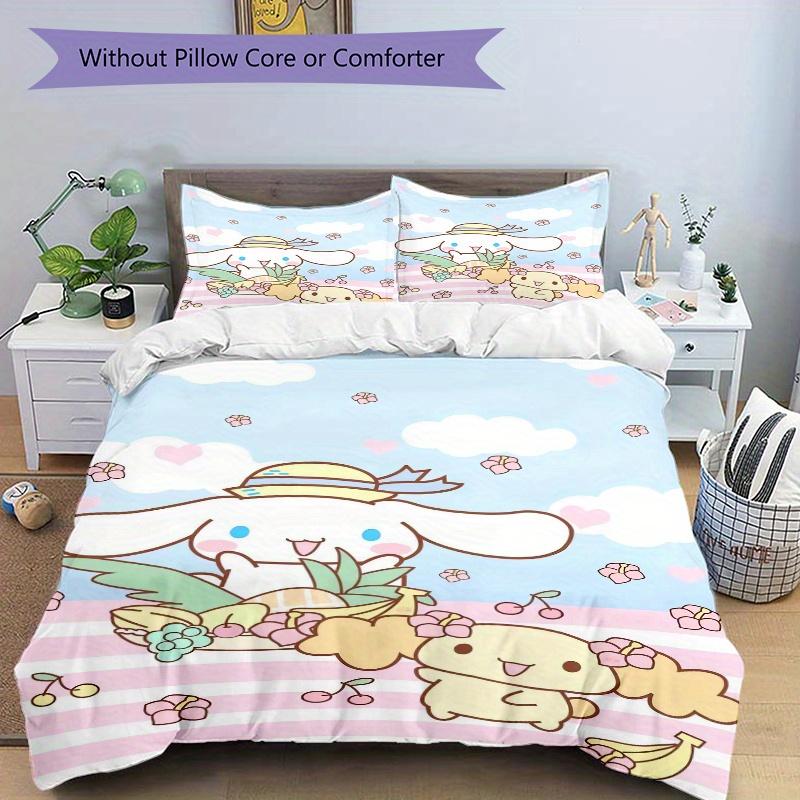 3pcs Cinnamoroll & Friend Theme Printed Quilt Set - Soft and Comfortable Quilt Cover for Bedroom, Guest Room and Dormitory Decorative Beddin
