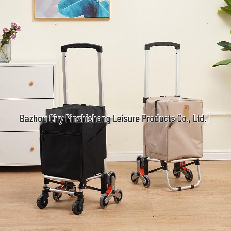 Compact Aluminum Stair-Climbing Shopping Cart with Cloth Bag and Pull Rod