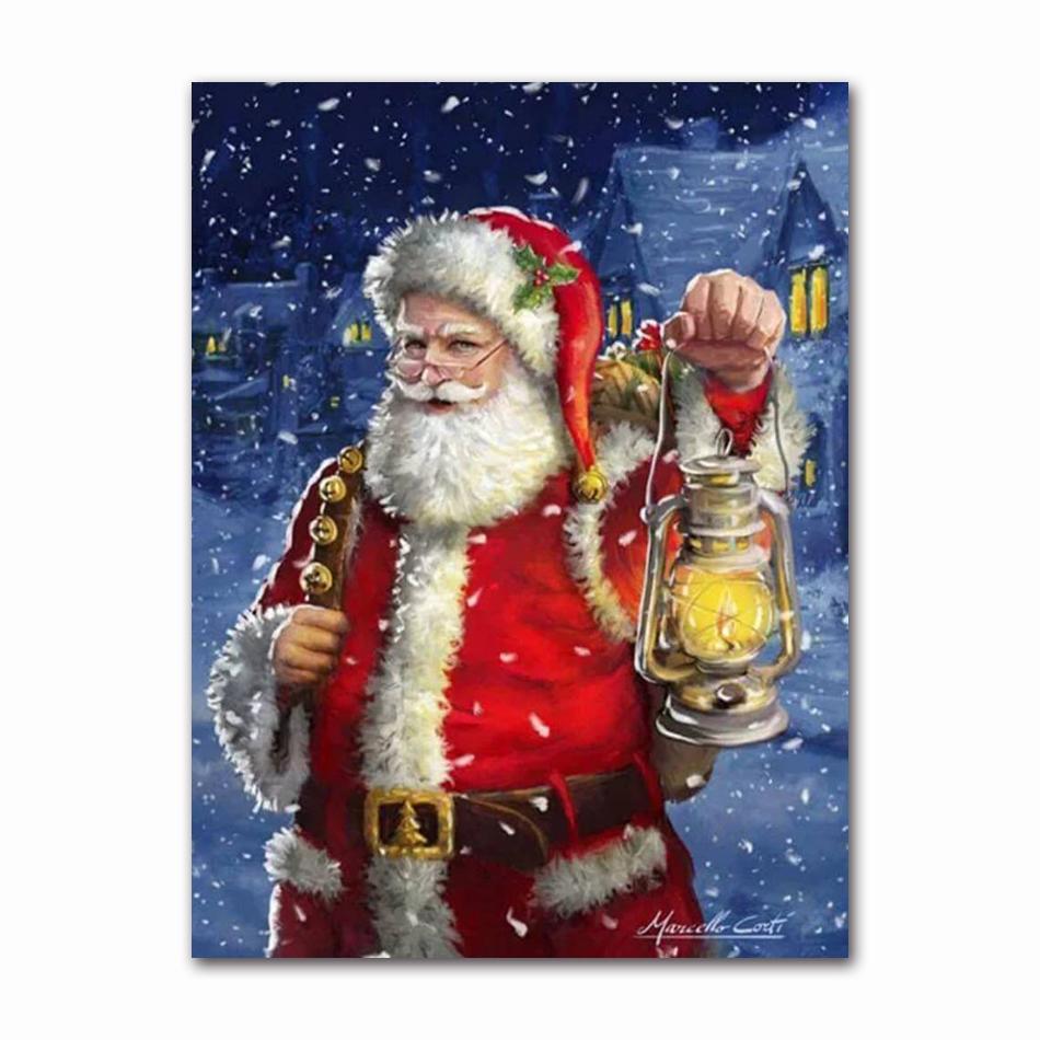 Happy New Year Christmas Series Canvas Painting Santa Lantern Posters and Prints Modern Wall Art Picture Bedroom Decoration
