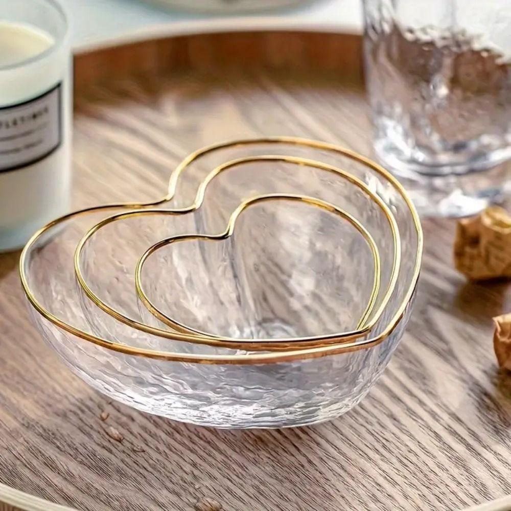 Love Heart Glass Heart Bowl Heart Shaped Candy Trays Simple Fruit Plate  Ice Cream