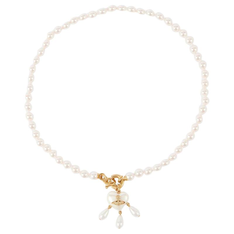 Vivienne Westwood Sheryl Love Pearl Pendant Recycled Brass Glass Pearl Necklace Unisex Couple Style Gold 6301012B02R107