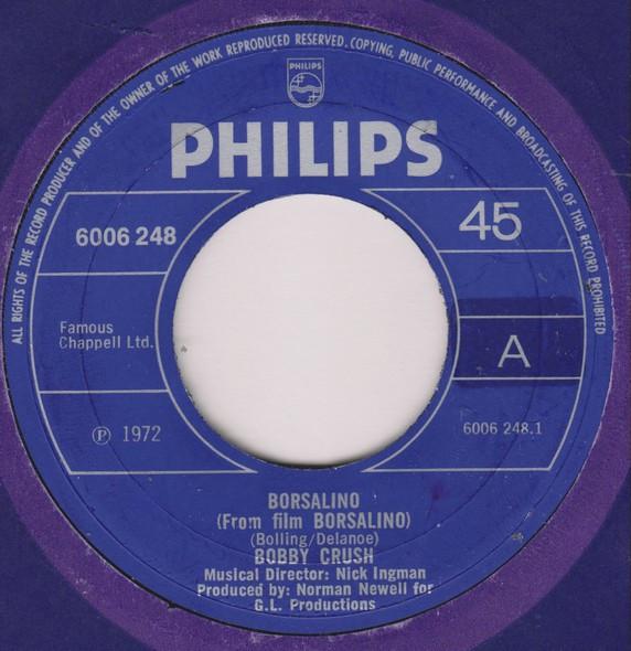 

7-дюймовая пластинка BOBBY CRUSH Borsalino 60062481 Philips 1972 UK Pop Б/у