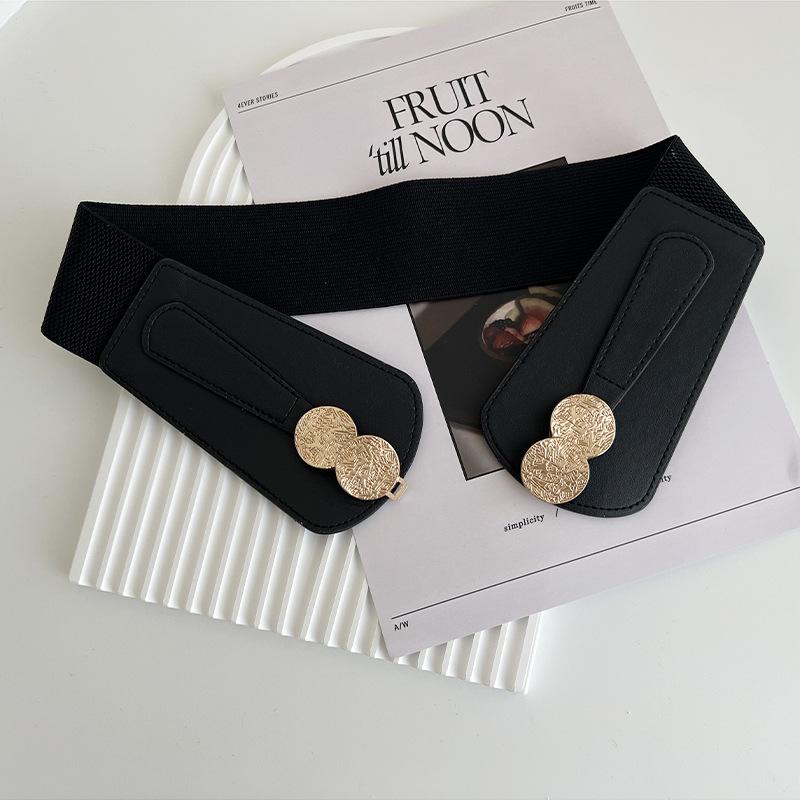 Black Trendy Chunky Waist Cincher Belt For Women With Alloy Buckle For Slimming Effect