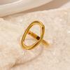 Minimalist Trendy Hollowed-out Geometric Oval Shape Stainless Steel Opening Rings for Women Does Not Fade Charm Finger Jewelry