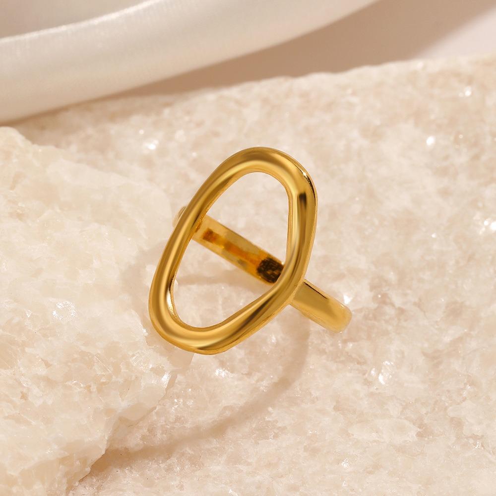 Minimalist Trendy Hollowed-out Geometric Oval Shape Stainless Steel Opening Rings for Women Does Not Fade Charm Finger Jewelry