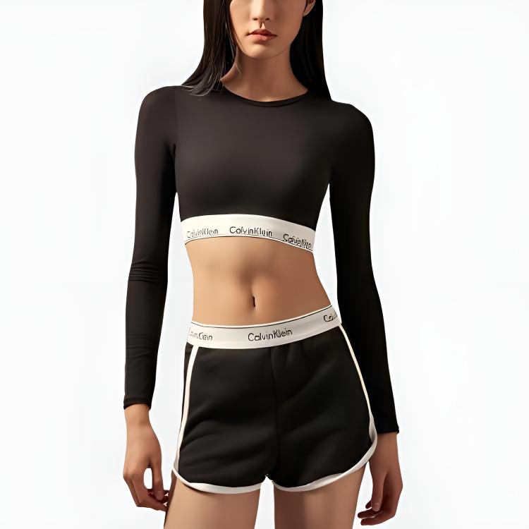 Calvin Klein Modern Gravity Gürtel Rundhals Einfach Bequem Buchstaben Langarm Basic Shirt Damen Tops Space-Black QF8009-UB1