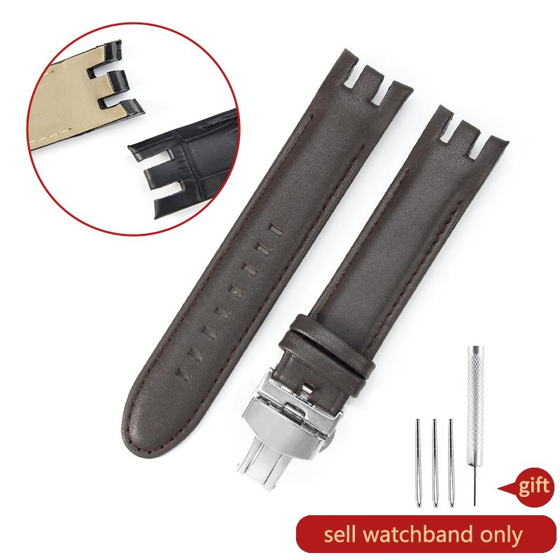 Dla Swatch Pasek do zegarka ze skóry naturalnej Męski Yrs403 412 402G Wodoodporny Odporny na pot Zakrzywione wycięcie Pasek do zegarka 21mm