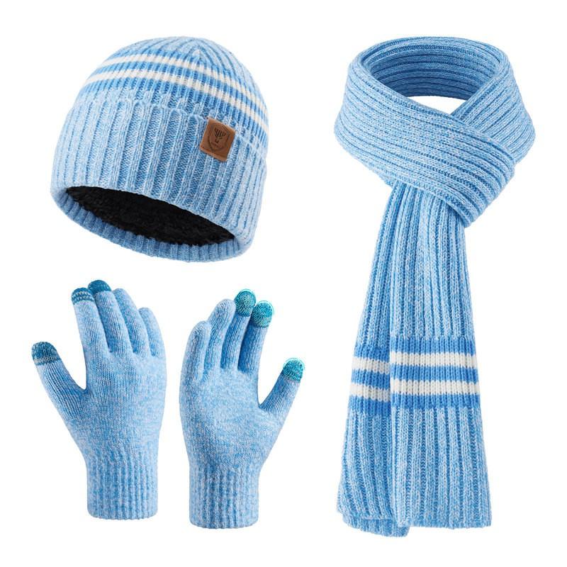 Acrylic Knit Winter Hat Scarf Gloves Set Adults Warm Lightweight Casual 3-Piece Accessory Kit In Multiple Colors