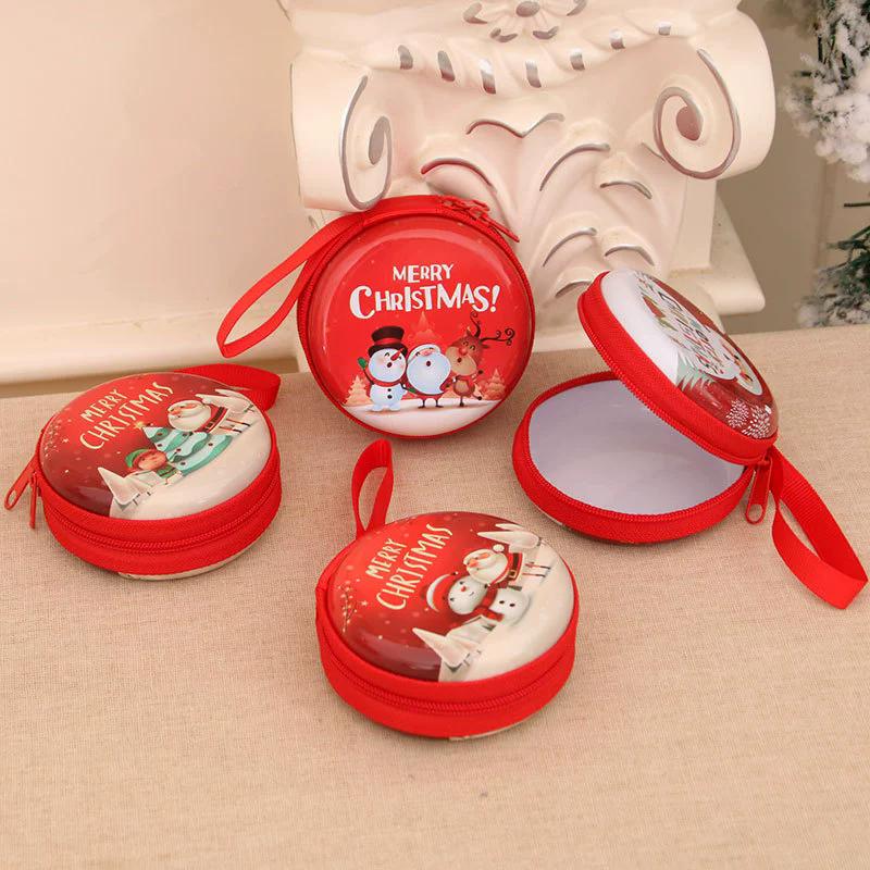 WTEMPO 4PCS Christmas Gifts Christmas-themed Pattern Printed Christmas Coin Purses Christmas Zipper Gift Bags Christmas Tree Hanging Pendants