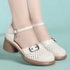 4cm Vintage Round Head Breathable Cutout Buckle Hole Shoes Summer Platform Sandals 2025 Med Block Heels Leather Sandals Office