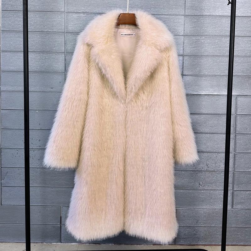 Women's Faux Fur Medium-Length Suit Collar Winter Overcoat